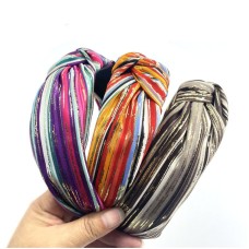 New Hair Bands Female Retro Ethnic Knotted Head Buckle Stripes Color Blocking Wide Edge French Headband