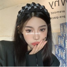 Korean Three-Dimensional Small Fragrant Fried Dough Twist Woven Wide Edge Headband Splicing Letters High Skull Top Net Red Style Headband