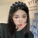 Korean Three-Dimensional Small Fragrant Fried Dough Twist Woven Wide Edge Headband Splicing Letters High Skull Top Net Red Style Headband