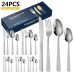 Patterned Stainless Steel Knife Fork And Spoon Cutlery 24-Piece Golden Western Steak Knife Fork And Spoon Set