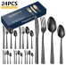 Patterned Stainless Steel Knife Fork And Spoon Cutlery 24-Piece Golden Western Steak Knife Fork And Spoon Set