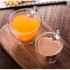 Double Glass Cup Transparent Glass Water Cup Creative Heart-Shaped Glass Coffee Cup Home High Borosilicate Water Cup