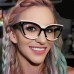 Panda Black And White Flat Lens New Blue Light Proof Cat Eye Rivet Eye Frame Ins Vintage Glasses Trend