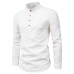 Men's Fashion Slim Solid Color Long Sleeve Business Stand Collar Cotton Linen Half Open Men's Shirt