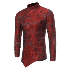 New Personalized Irregular Hem Design Men's Casual Long Sleeve Dark Textured Shirt European Size ZT-CS16