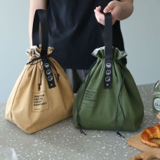 Convenient Bag Nordic Simple Ins Binding Letter Webbing Thermal Insulation Lunch Bag Industrial Style Canvas Portable Lunch Bag
