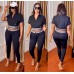 European and American women fashion casual printing black two piece set