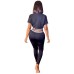 European and American women fashion casual printing black two piece set