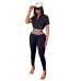 European and American women fashion casual printing black two piece set