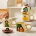 Creative Cute Mug with Lid Ceramic Distinctive Couple Water Mug Vintage Cartoon Girl Printed