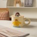 Creative Cute Mug with Lid Ceramic Distinctive Couple Water Mug Vintage Cartoon Girl Printed