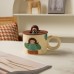 Creative Cute Mug with Lid Ceramic Distinctive Couple Water Mug Vintage Cartoon Girl Printed