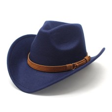 Casual Versatile Retro Camel Belt Autumn Winter Mens and Womens Woolen Western Denim Hat Wide Brim Sun Shade Top Hat