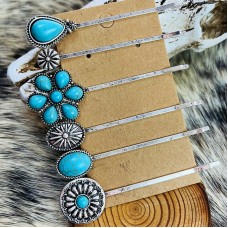 Hair Accessories Vintage Turquoise Alloy Flower Ethnic Style Western Head Clip Simple Straight Clip