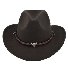 New European and American Cowhead Western Denim Hat Woolen British Jazz Hat Mens and Womens Famous Ethnic Style Big Eaves Hat