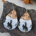 European and American Retro Independent Station Western Style Horse Riding Denim Color Matching Double Sided Leather Earrings