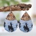 European and American Retro Independent Station Western Style Horse Riding Denim Color Matching Double Sided Leather Earrings