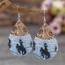 European and American Retro Independent Station Western Style Horse Riding Denim Color Matching Double Sided Leather Earrings