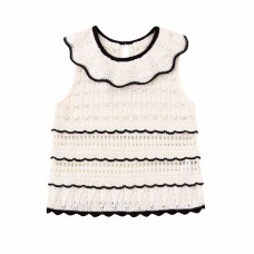 European and American New Fashion Small Fresh Round Neck Sleeveless Lace Ruffle Knitted Top For Women