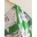 European and American New Fashion Elegant V neck Half Sleeve Green Printed Loose Dress for Women