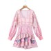 European and American New Fashion Elegant V neck Long Sleeve Printed Layered Decorative Dress for Women