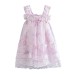 European and American New Small Fresh Square Neck Bowtie Pink Print Strap Dress for Women