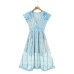 European and American New Fashion Elegant V neck Small Short Sleeve Printed Waist A line Dress for Women