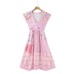 European and American New Fashion Elegant V neck Small Short Sleeve Printed Waist A line Dress for Women