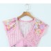 European and American New Fashion Elegant V neck Small Short Sleeve Printed Waist A line Dress for Women
