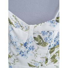 European and American New Fashion Bra Collar Shoulder Lace up Print High Waist Strap Dress for Women