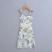 European and American New Fashion Bra Collar Shoulder Lace up Print High Waist Strap Dress for Women