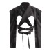 Purely Spicy Girl Cutout Backless Waist Suit Coat Women's High Grade Modern Street Photo Texture Black Top