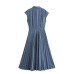 New European and American Feng Shui Printed Small Orchid Pleated Waist Sleeveless Dress