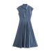 New European and American Feng Shui Printed Small Orchid Pleated Waist Sleeveless Dress
