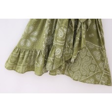 New European and American Style V Neck Belt Printed Mini Dress