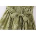 New European and American Style V Neck Belt Printed Mini Dress