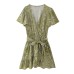 New European and American Style V Neck Belt Printed Mini Dress