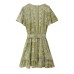 New European and American Style V Neck Belt Printed Mini Dress