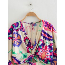 New European and American Style Printed Poplin Hollowed Out Twisted Dress