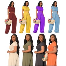 European and American Large Sized Womens Fashion Casual Wide Leg Two Piece Set for Women