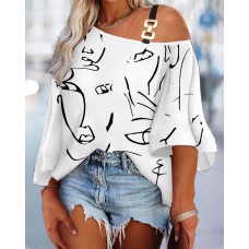 New European and American Fashion Patchwork Loose Casual Top Women's Printed T-Shirt