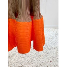 Pleated Contrast Color Dress For Women Round Collar Long Sleeve Loose Summer Female Patchwork Evening Dresses