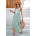 V-Neck Lace Patchwork Hollowed Out Backless Suspender With Large Swing, Solid Color Dress, Holiday Long Dress