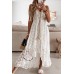 V-Neck Lace Patchwork Hollowed Out Backless Suspender With Large Swing, Solid Color Dress, Holiday Long Dress