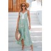 V-Neck Lace Patchwork Hollowed Out Backless Suspender With Large Swing, Solid Color Dress, Holiday Long Dress