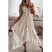 V-Neck Lace Patchwork Hollowed Out Backless Suspender With Large Swing, Solid Color Dress, Holiday Long Dress