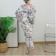Floral Pleated Dress For Women Printing Color Block Batwing Sleeve Loose Summer Female Elegant Evening Dresses Floral Pleated Dress For Women Printing Color Block Batwing Sleeve Loose Summer Female Elegant Evening Dresses