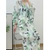 Floral Pleated Dress For Women Printing Color Block Batwing Sleeve Loose Summer Female Elegant Evening Dresses