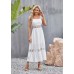 New European and American Solid Color Hollow Lace Spliced Square Neck Sleeveless Strap Dress