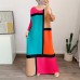 Contrast Color Pleated Maxi Dress of Women O-neck Three Quarter Sleeve Fashion Color Matching Long Dresses Summer New